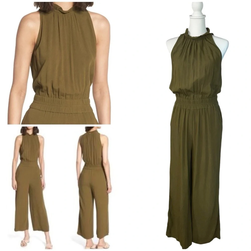 Chelsea28  Sleveless Olive Green Wide Leg Crop Jumpsuit